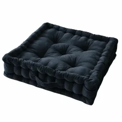EMINZA Coussin de sol carré velours de coton (50 x 50 cm) Victor Bleu nuit Discount