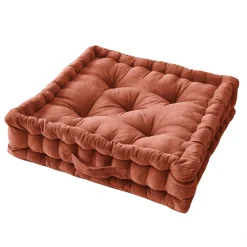 EMINZA Coussin de sol carré velours de coton (50 x 50 cm) Victor Terracotta New