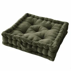 EMINZA Coussin de sol carré velours de coton (50 x 50 cm) Victor thym Vert Online