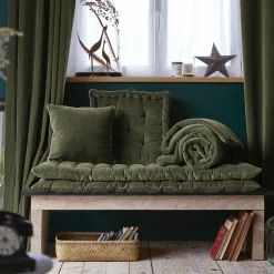 EMINZA Coussin de sol carré velours de coton (50 x 50 cm) Victor thym Vert Online
