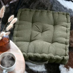 STOF Coussin de sol carré velours (45 x 45 cm) Dandy Vert kaki Outlet