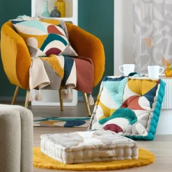 STOF Coussin de sol coton (45 x 45 cm) Blokken Multicolore Clearance