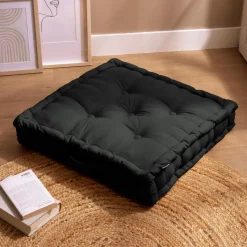 EMINZA Coussin de sol coton (60 x 60 cm) Pixel Noir Clearance