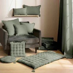 EMINZA Coussin de sol coton (50 x 50 cm) Pixel Vert kaki Sale