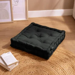EMINZA Coussin de sol coton (50 x 50 cm) Pixel Noir Discount