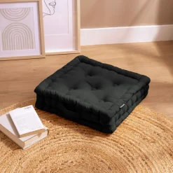 EMINZA Coussin de sol coton (40 x 40 cm) Pixel Noir Clearance