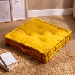 EMINZA Coussin de sol coton (60 x 60 cm) Pixel Jaune moutarde Hot