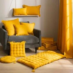 EMINZA Coussin de sol coton (60 x 60 cm) Pixel Jaune moutarde Hot