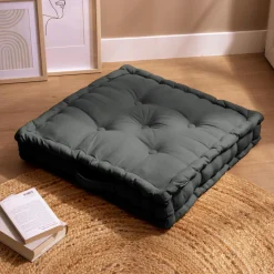 EMINZA Coussin de sol coton (60 x 60 cm) Pixel Gris Anthracite Clearance