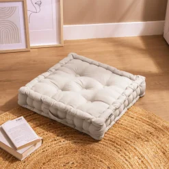 EMINZA Coussin de sol coton (50 x 50 cm) Pixel Beige Hot