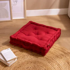 EMINZA Coussin de sol coton (50 x 50 cm) Pixel Rouge