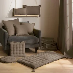 EMINZA Coussin de sol coton (40 x 40 cm) Pixel Taupe Best