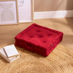 EMINZA Coussin de sol coton (40 x 40 cm) Pixel Rouge