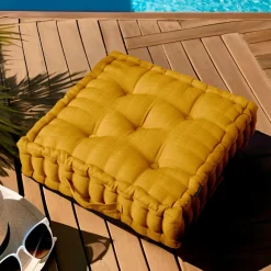 EMINZA Coussin de sol extérieur capitonné (50 x 50 cm) Sunset Jaune moutarde Discount