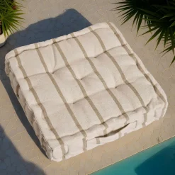 EMINZA Coussin de sol extérieur toile de coton (45 x 45 cm) Ocealys Beige New