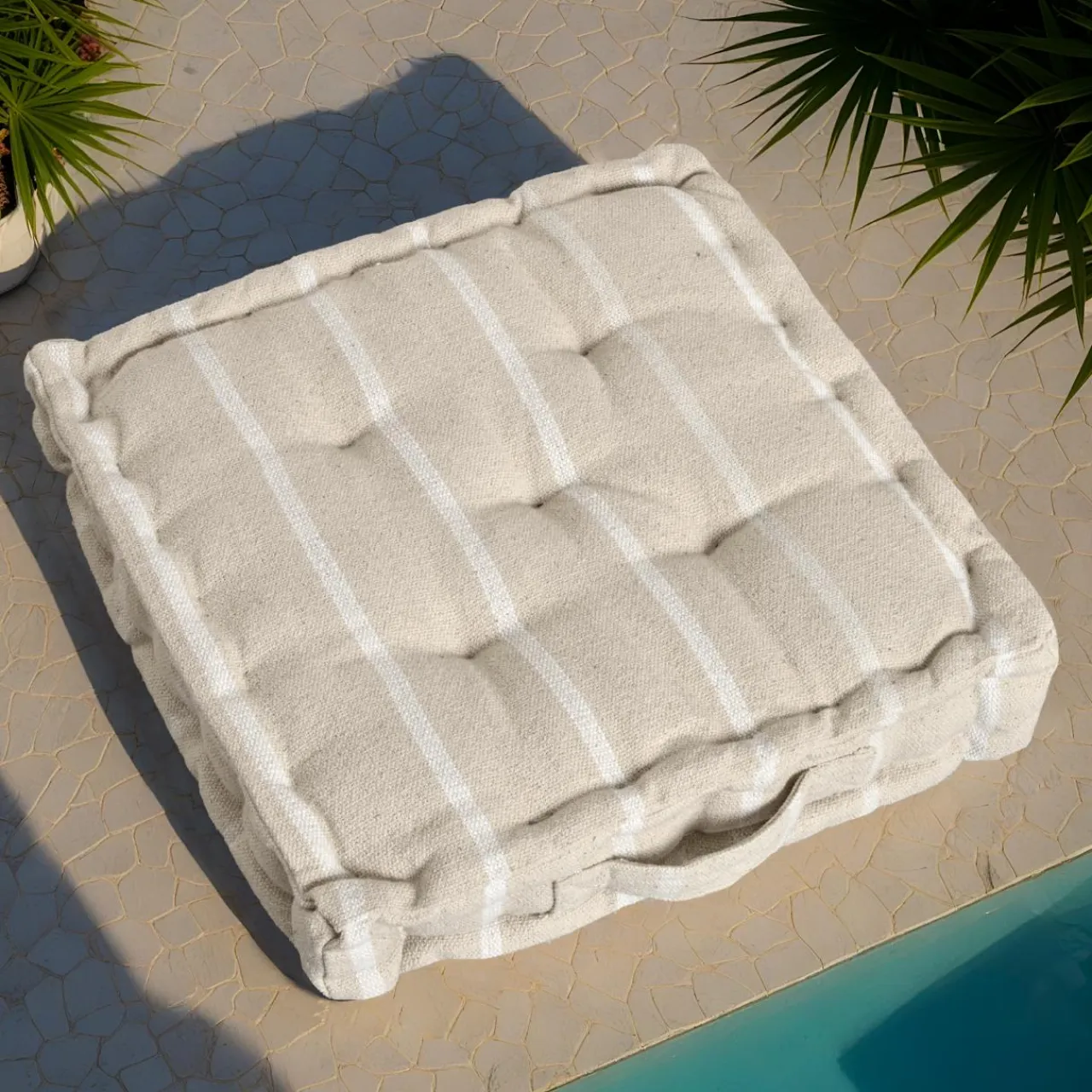 EMINZA Coussin de sol extérieur toile de coton (45 x 45 cm) Ocealys Blanc Hot