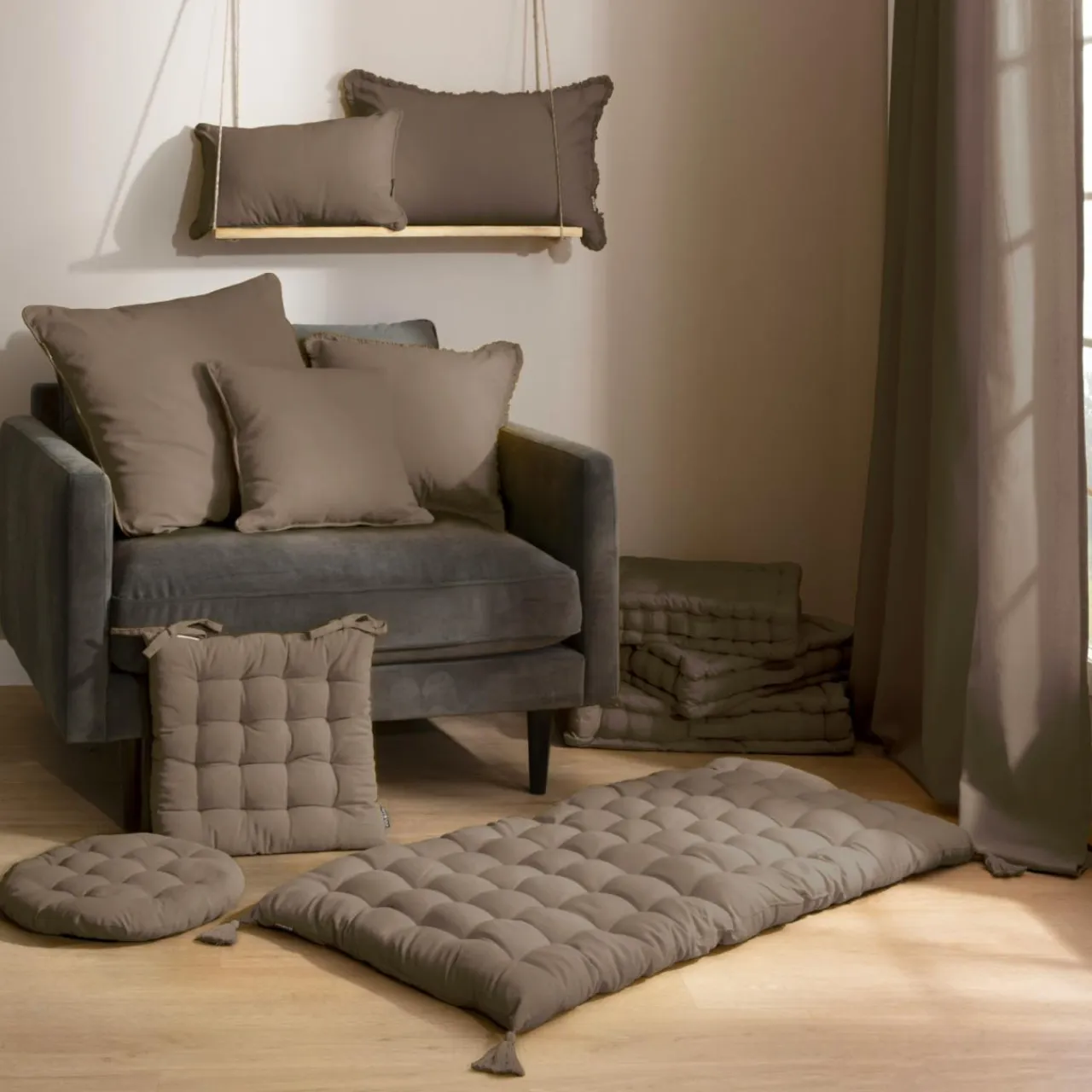 EMINZA Coussin rectangulaire coton (30 x 50 cm) Pixel Taupe Outlet