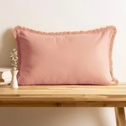 EMINZA Coussin rectangulaire coton (40 x 60 cm) Pixel franges Rose Pêche Outlet