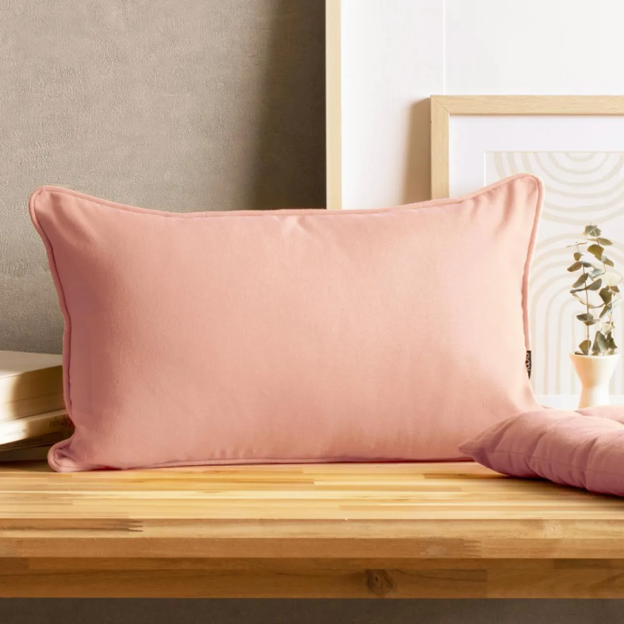 EMINZA Coussin rectangulaire coton (30 x 50 cm) Pixel Rose Pêche