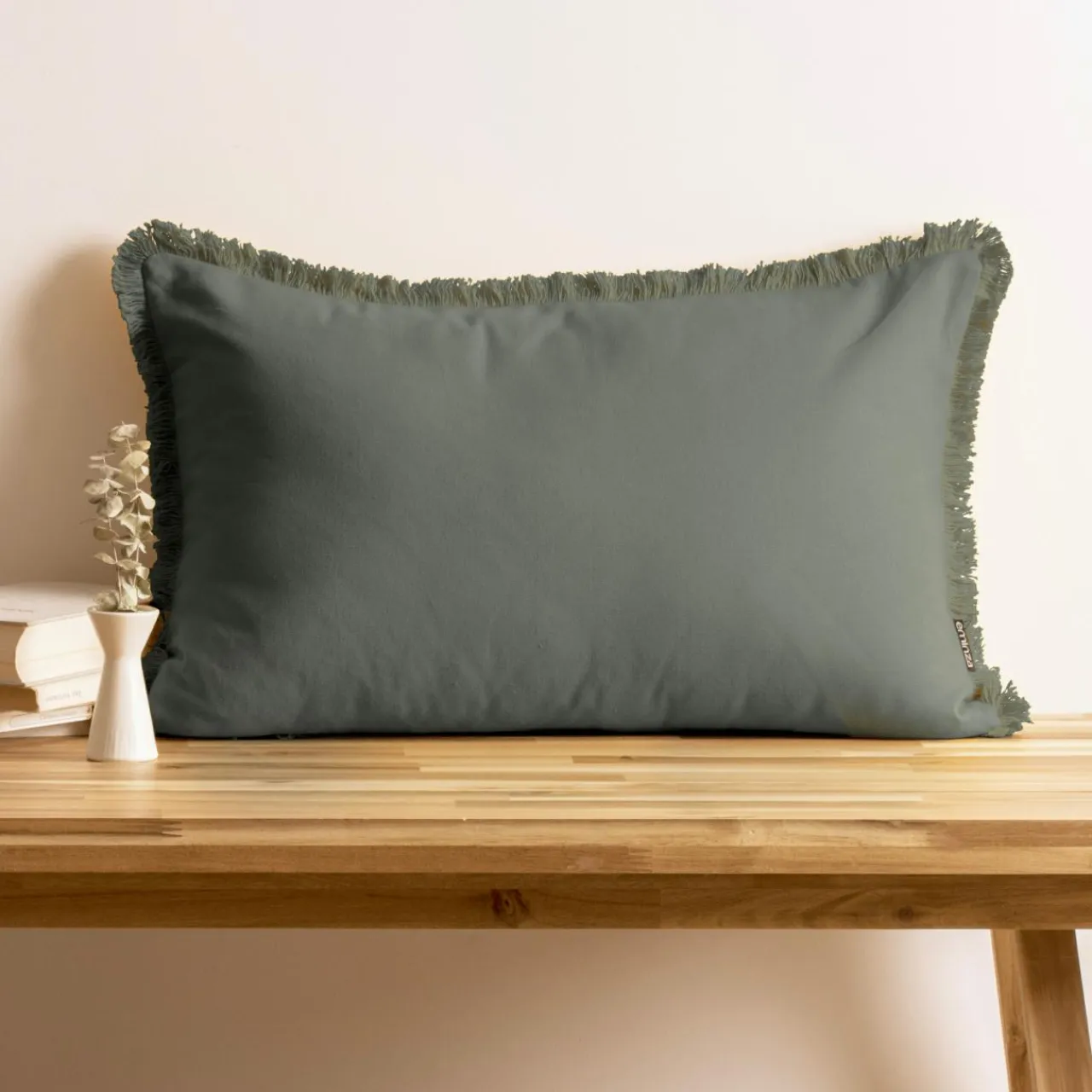 EMINZA Coussin rectangulaire coton (40 x 60 cm) Pixel franges Vert kaki New