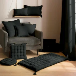 EMINZA Coussin rectangulaire coton (30 x 50 cm) Pixel Noir