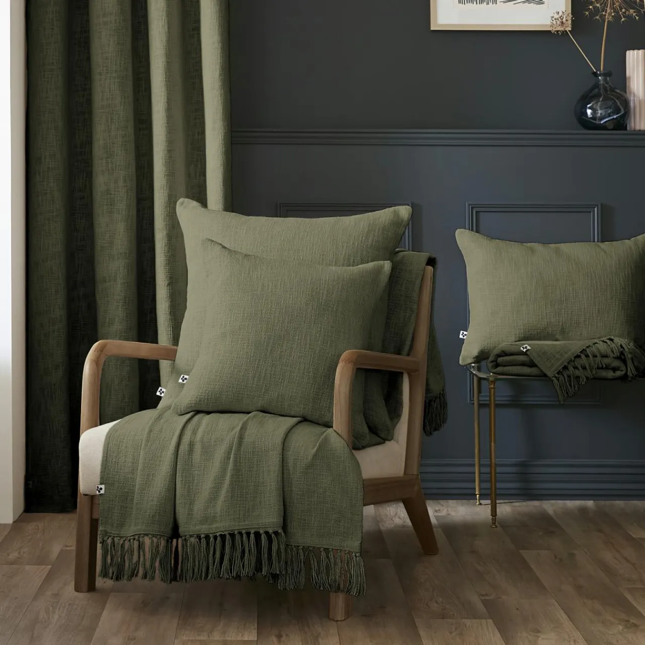 L'EFFET PAPILLON Coussin rectangulaire coton (40 x 60 cm) Sixtine Vert romarin New