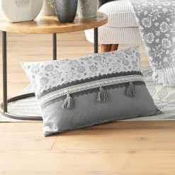 douceur d'intu017drieur Coussin rectangulaire coton (40 x 60 cm) Flavie Gris Sale