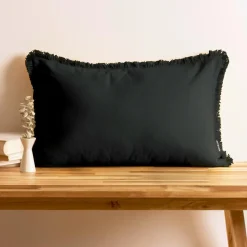 EMINZA Coussin rectangulaire coton (40 x 60 cm) Pixel franges Noir