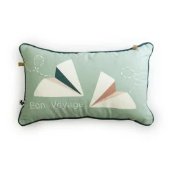 L'EFFET PAPILLON Coussin rectangulaire enfant coton (30 x 50 cm) Petits papiers e Bleu Discount
