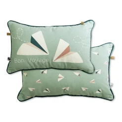 L'EFFET PAPILLON Coussin rectangulaire enfant coton (30 x 50 cm) Petits papiers e Bleu Discount