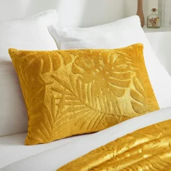 EMINZA Coussin rectangulaire flanelle (40 x 60 cm) Flore Jaune moutarde Discount