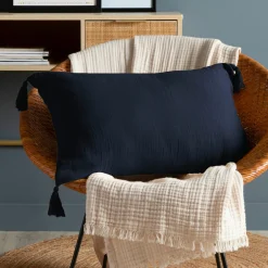 EMINZA Coussin rectangulaire gaze de coton (40 x 60 cm) Gaïa Bleu nuit Best