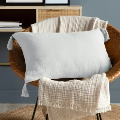 EMINZA Coussin rectangulaire gaze de coton (40 x 60 cm) Gaïa Gris nuage Gris clair Outlet