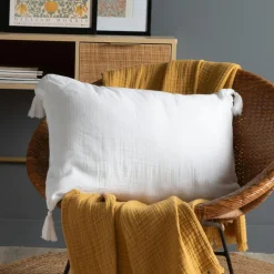 EMINZA Coussin rectangulaire gaze de coton (40 x 60 cm) Gaïa chantilly Blanc Best