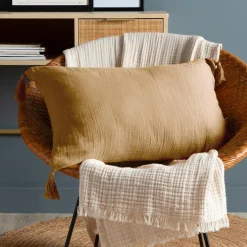 EMINZA Coussin rectangulaire gaze de coton (40 x 60 cm) Gaïa Camel Hot