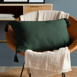 EMINZA Coussin rectangulaire gaze de coton (40 x 60 cm) Gaïa Vert sapin Online