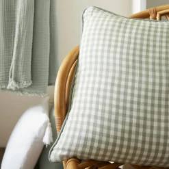 EMINZA Coussin rectangulaire gaze de coton (40 x 60 cm) Gaïa vichy Vert Eucalyptus