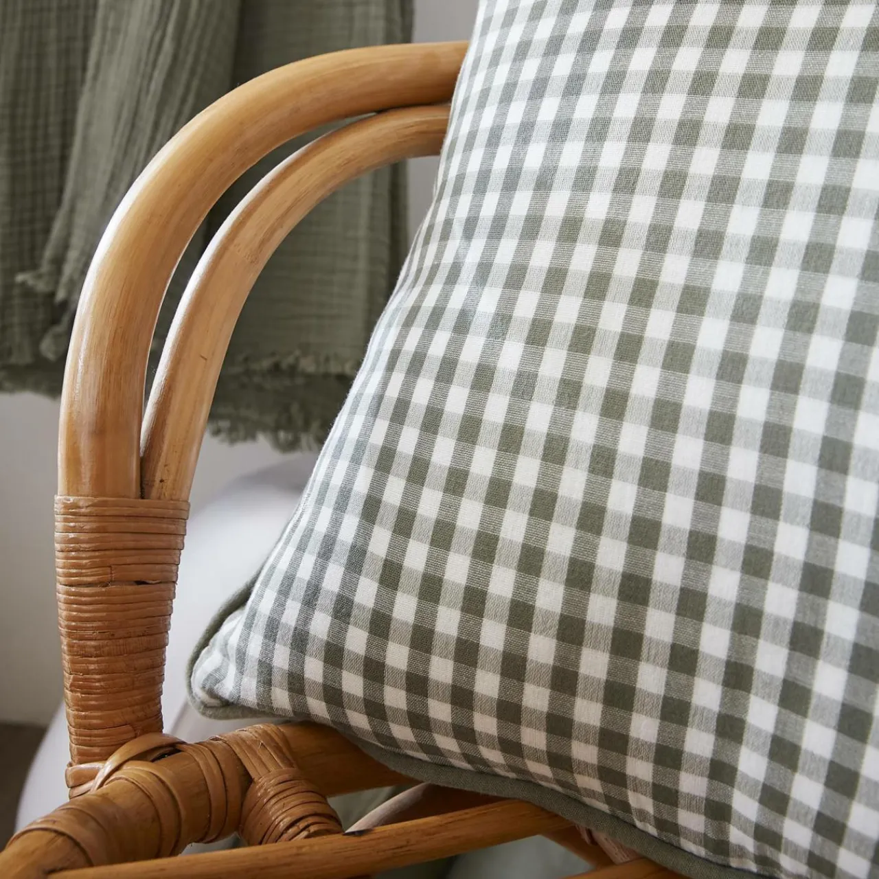 EMINZA Coussin rectangulaire gaze de coton (40 x 60 cm) Gaïa vichy Vert romarin Outlet