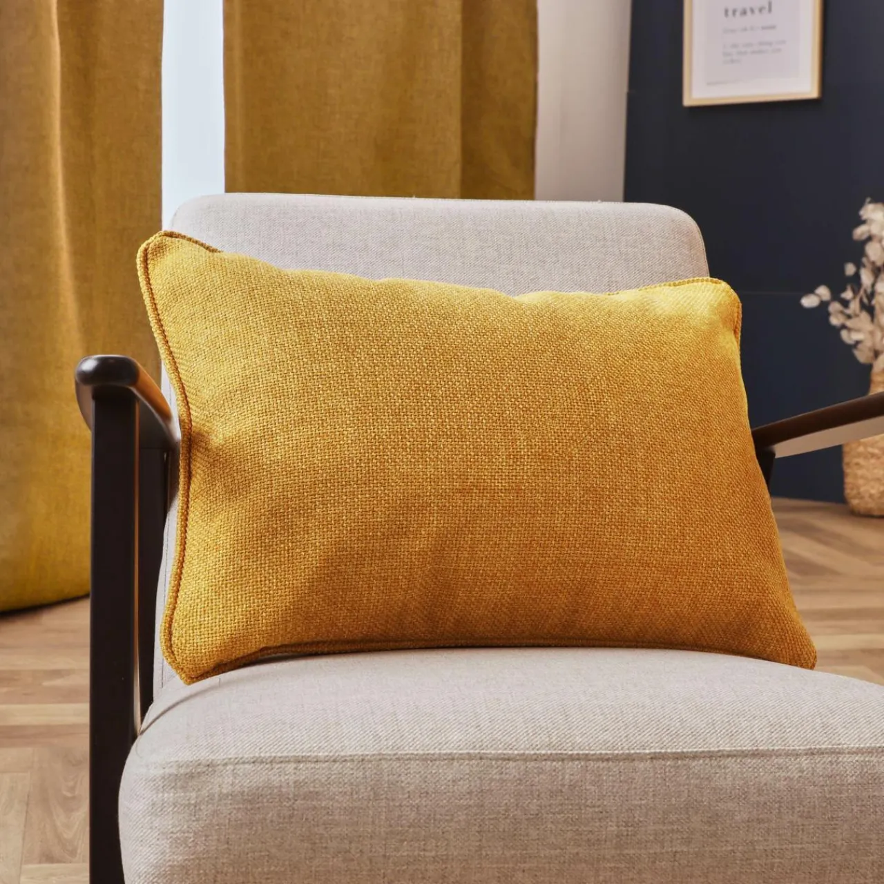 EMINZA Coussin rectangulaire tissé (40 x 60 cm) Alba Jaune moutarde Discount
