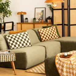 Atmosphera, cru017dateur d'intu017drieur Coussin rectangulaire tufté (38 x 58 cm) Damier Jaune ocre Discount