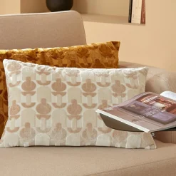 Atmosphera, cru017dateur d'intu017drieur Coussin rectangulaire velours (30 x 50 cm) Luna Ecru Discount