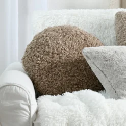STOF Coussin rond bouclette (40 cm) Cosylife Taupe Clearance
