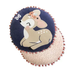 L'EFFET PAPILLON Coussin rond enfant coton (40 cm) Forêt enchantée Multicolore Discount