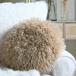 STOF Coussin rond fausse fourrure (40 cm) Cosylife Beige