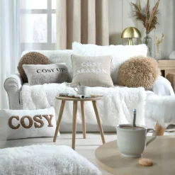 STOF Coussin rond fausse fourrure (40 cm) Cosylife Beige
