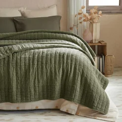 EMINZA Couvre-lit coton matelassé (240 x 260 cm) Lena Vert romarin New