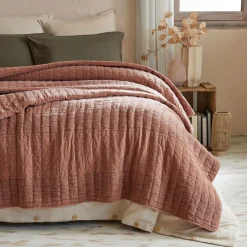 EMINZA Couvre-lit coton matelassé (240 x 260 cm) Lena Terracotta New