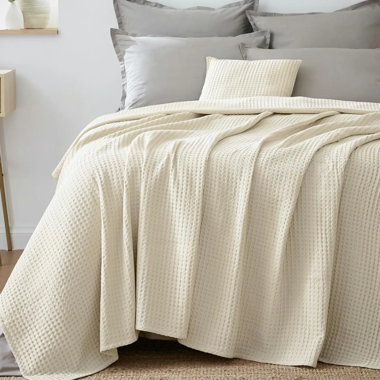 EMINZA Couvre-lit coton nid d'abeille (220 x 250 cm) Maya pampa Beige Best