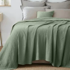 EMINZA Couvre-lit coton nid d'abeille (220 x 250 cm) Maya Vert romarin Best