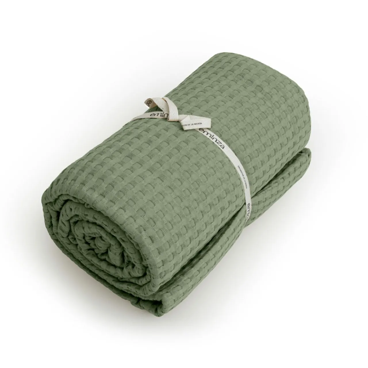 EMINZA Couvre-lit coton nid d'abeille (220 x 250 cm) Maya Vert romarin Best